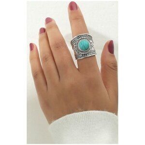 Turquoise Silver Retro Boho Wide Fashion Ring